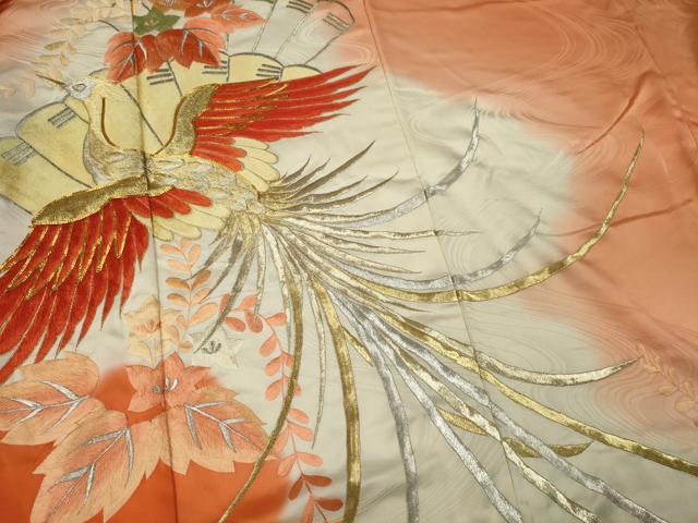 平和屋着物■豪華振袖　駒刺繍　鳳凰檜扇花文　暈し染め　金銀糸　正絹　逸品　CABI6772ou