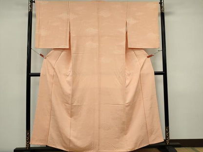 平和屋着物■上質な色無地　吉祥地紋　洒落柿色　正絹　逸品　CABI6775ou