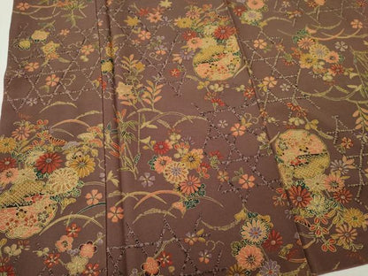 平和屋着物■上質な小紋　雪輪草花文　正絹　逸品　CABI6778ou