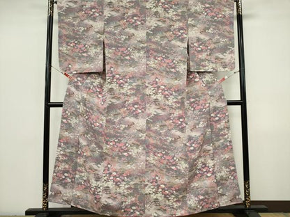 平和屋着物■上質な小紋　人物風景花文　鬼しぼ縮緬　正絹　逸品　CABI6779ou