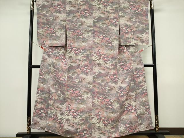 平和屋着物■上質な小紋　人物風景花文　鬼しぼ縮緬　正絹　逸品　CABI6779ou