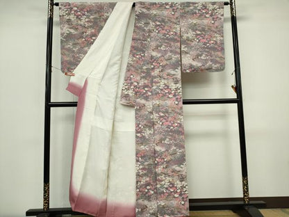 平和屋着物■上質な小紋　人物風景花文　鬼しぼ縮緬　正絹　逸品　CABI6779ou