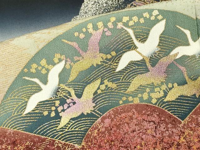 平和屋着物■豪華黒留袖　岡本和郎　駒刺繍　地紙御所車飛鶴花文　暈し染め　金銀彩　正絹　逸品　CABI6784ou