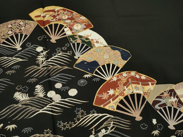 平和屋着物■豪華黒留袖　作家物　駒刺繍　立波扇面花文　金彩　正絹　逸品　CABI6785ou