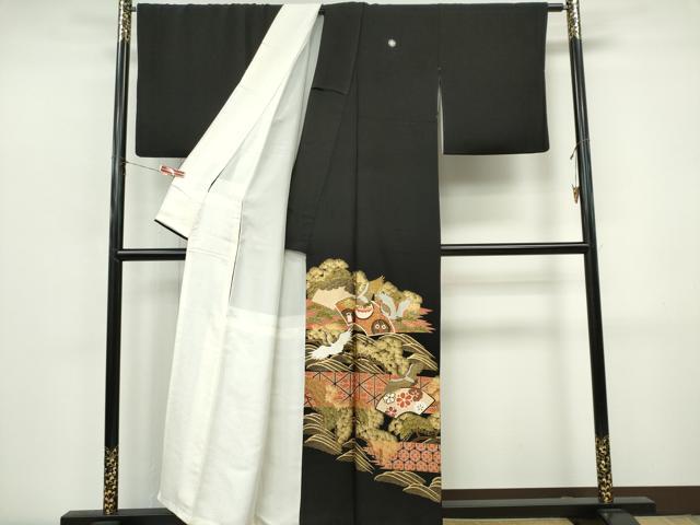 平和屋着物■豪華黒留袖　駒刺繍　立波飛鶴吉祥花文　金銀彩　正絹　逸品　CABI6786ou
