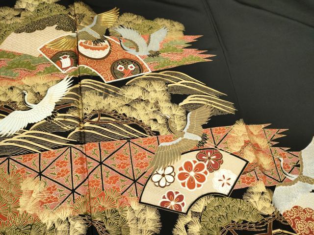 平和屋着物■豪華黒留袖　駒刺繍　立波飛鶴吉祥花文　金銀彩　正絹　逸品　CABI6786ou