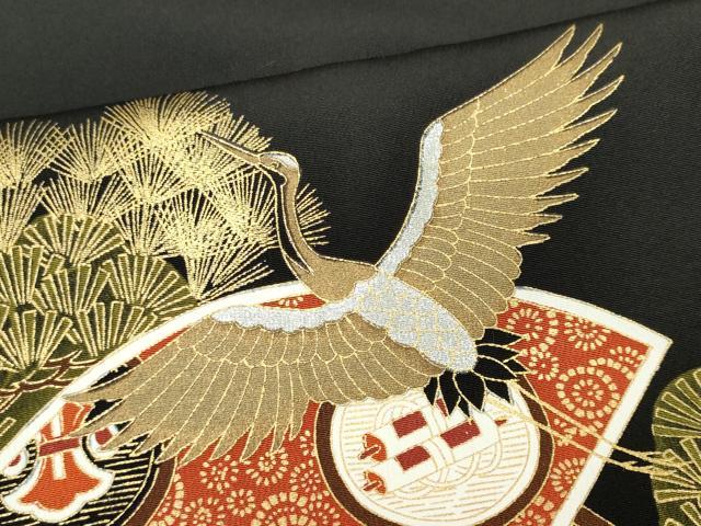 平和屋着物■豪華黒留袖　駒刺繍　立波飛鶴吉祥花文　金銀彩　正絹　逸品　CABI6786ou