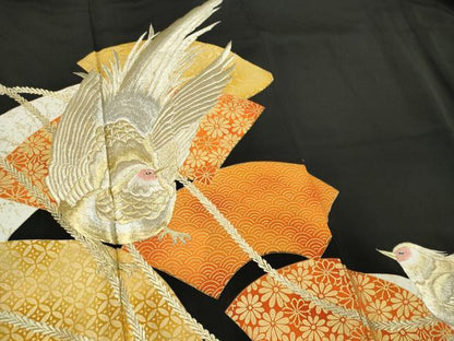平和屋着物■豪華黒留袖　刺繍　尾長鳥地紙吉祥花文　金彩　正絹　逸品　CABI6787ou