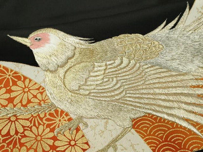 平和屋着物■豪華黒留袖　刺繍　尾長鳥地紙吉祥花文　金彩　正絹　逸品　CABI6787ou