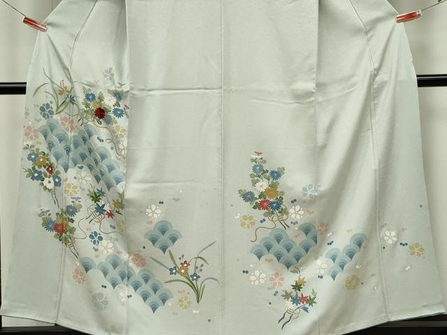 平和屋着物■訪問着　刺繍　青海波草花文　金彩　正絹　逸品　CABI6790ou
