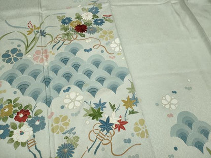 平和屋着物■訪問着　刺繍　青海波草花文　金彩　正絹　逸品　CABI6790ou