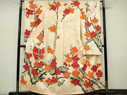 平和屋着物■豪華振袖　手描き　流水枝梅文　暈し染め　正絹　逸品　CABI6795ou
