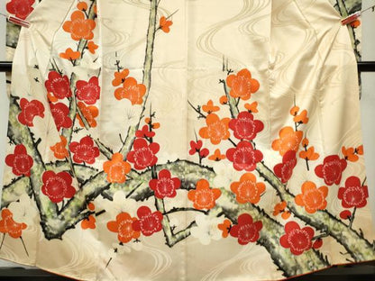 平和屋着物■豪華振袖　手描き　流水枝梅文　暈し染め　正絹　逸品　CABI6795ou