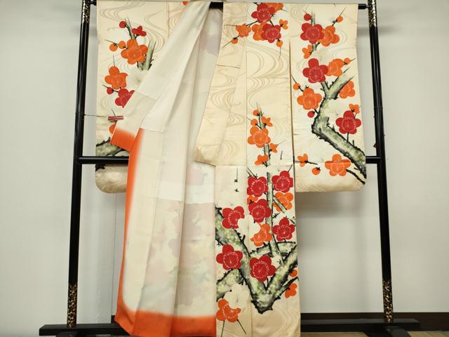 平和屋着物■豪華振袖　手描き　流水枝梅文　暈し染め　正絹　逸品　CABI6795ou