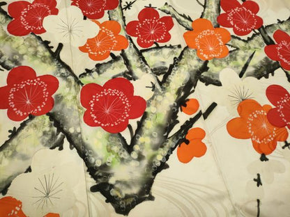 平和屋着物■豪華振袖　手描き　流水枝梅文　暈し染め　正絹　逸品　CABI6795ou