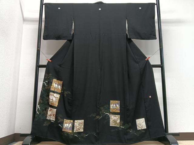 平和屋着物■豪華黒留袖　作家物　駒刺繍　色紙花鳥文　金彩　正絹　逸品　CABI6809xe