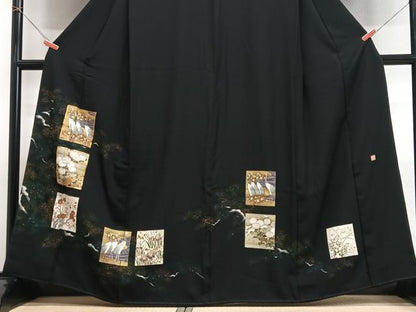 平和屋着物■豪華黒留袖　作家物　駒刺繍　色紙花鳥文　金彩　正絹　逸品　CABI6809xe