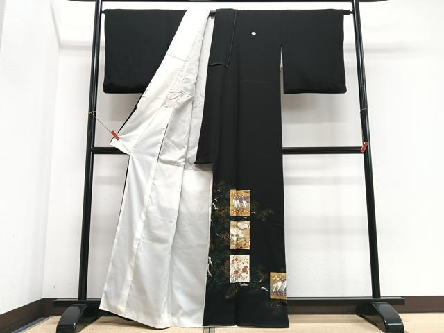 平和屋着物■豪華黒留袖　作家物　駒刺繍　色紙花鳥文　金彩　正絹　逸品　CABI6809xe