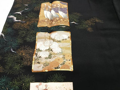 平和屋着物■豪華黒留袖　作家物　駒刺繍　色紙花鳥文　金彩　正絹　逸品　CABI6809xe