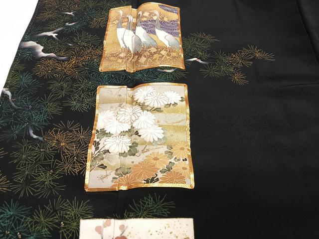 平和屋着物■豪華黒留袖　作家物　駒刺繍　色紙花鳥文　金彩　正絹　逸品　CABI6809xe