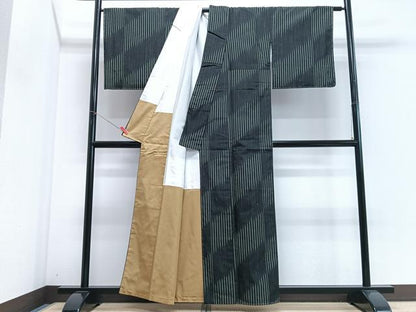 平和屋着物■上質な小紋　縞　暈し染め　正絹　逸品　未使用　CABI6812xe