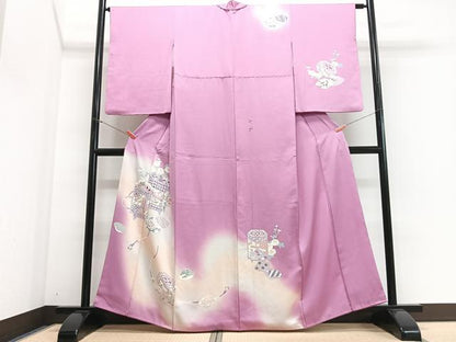 平和屋着物■訪問着　貝桶花鳥文　暈し染め　正絹　逸品　CABI6814xe