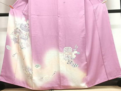 平和屋着物■訪問着　貝桶花鳥文　暈し染め　正絹　逸品　CABI6814xe