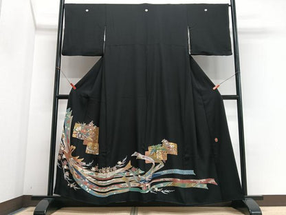 平和屋着物■豪華黒留袖　作家物　束ね熨斗花車文　金彩　正絹　逸品　CABI6818xe