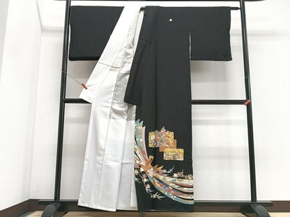 平和屋着物■豪華黒留袖　作家物　束ね熨斗花車文　金彩　正絹　逸品　CABI6818xe
