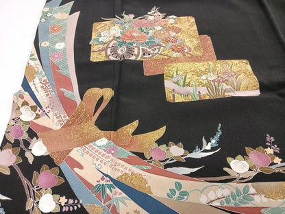 平和屋着物■豪華黒留袖　作家物　束ね熨斗花車文　金彩　正絹　逸品　CABI6818xe