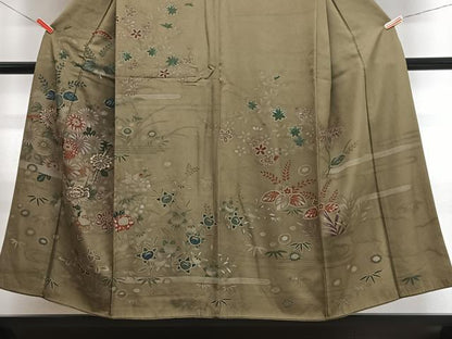 平和屋着物■訪問着　刺繍　草花文　金糸　正絹　逸品　CABI6819xe