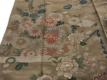 平和屋着物■訪問着　刺繍　草花文　金糸　正絹　逸品　CABI6819xe