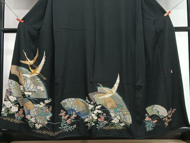 平和屋着物■世界的ファッションデザイナー　山本寛斎　kansaiブランド　黒留袖　飛鶴地紙花文　暈し染め　金彩　正絹　逸品　CABI6829xe