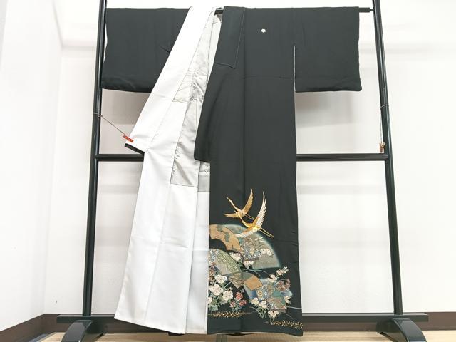 平和屋着物■世界的ファッションデザイナー　山本寛斎　kansaiブランド　黒留袖　飛鶴地紙花文　暈し染め　金彩　正絹　逸品　CABI6829xe