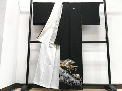 平和屋着物■豪華黒留袖　駒刺繍　地紙飛鶴浜松文　金彩　正絹　逸品　CABI6832xe