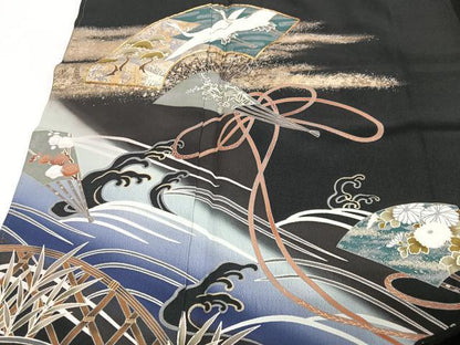 平和屋着物■豪華黒留袖　駒刺繍　地紙飛鶴浜松文　金彩　正絹　逸品　CABI6832xe
