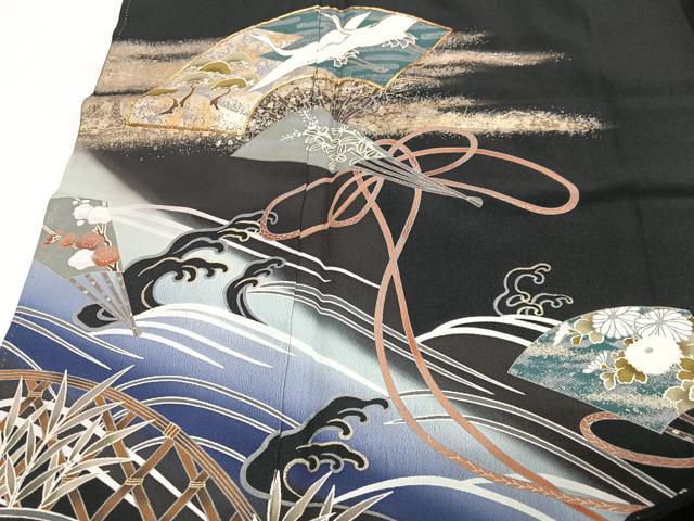 平和屋着物■豪華黒留袖　駒刺繍　地紙飛鶴浜松文　金彩　正絹　逸品　CABI6832xe