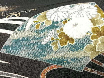 平和屋着物■豪華黒留袖　駒刺繍　地紙飛鶴浜松文　金彩　正絹　逸品　CABI6832xe