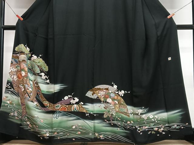 平和屋着物■豪華黒留袖　作家物　駒刺繍　几帳扇面浜松文　暈し染め　金彩　正絹　逸品　CABI6837xe