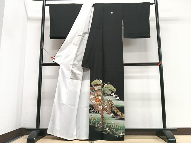 平和屋着物■豪華黒留袖　作家物　駒刺繍　几帳扇面浜松文　暈し染め　金彩　正絹　逸品　CABI6837xe