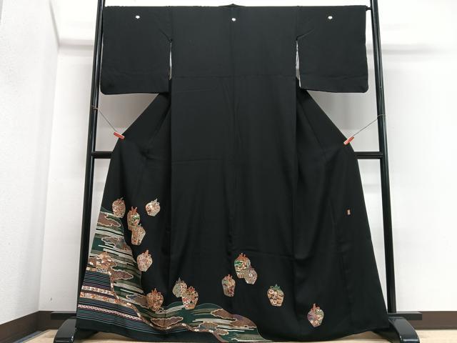 平和屋着物■豪華黒留袖　作家物　陶器花文　金彩　正絹　逸品　CABI6838xe
