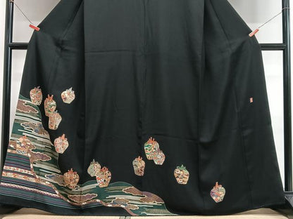 平和屋着物■豪華黒留袖　作家物　陶器花文　金彩　正絹　逸品　CABI6838xe