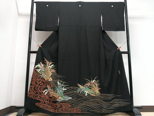 平和屋着物■豪華黒留袖　作家物　稲穂立波文　金彩　正絹　逸品　CABI6839xe