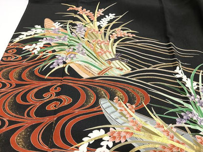 平和屋着物■豪華黒留袖　作家物　稲穂立波文　金彩　正絹　逸品　CABI6839xe