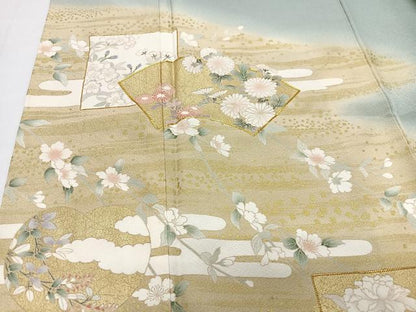 平和屋着物■豪華色留袖　駒刺繍　地紙枝垂れ花文　暈し染め　金彩　正絹　逸品　CABI6856xe
