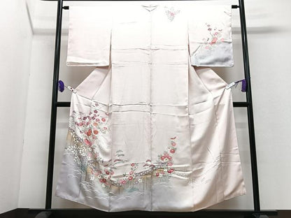 平和屋着物■訪問着　駒刺繍　芝草草花文　金彩　正絹　逸品　CABI6857xe