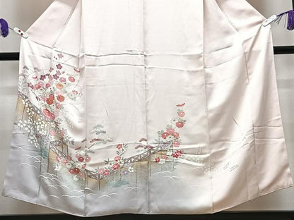 平和屋着物■訪問着　駒刺繍　芝草草花文　金彩　正絹　逸品　CABI6857xe