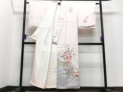 平和屋着物■訪問着　駒刺繍　芝草草花文　金彩　正絹　逸品　CABI6857xe