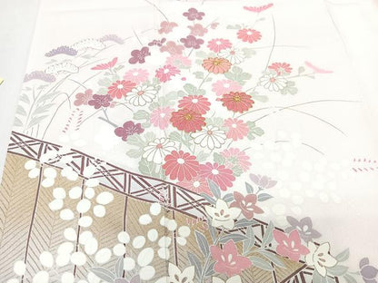 平和屋着物■訪問着　駒刺繍　芝草草花文　金彩　正絹　逸品　CABI6857xe