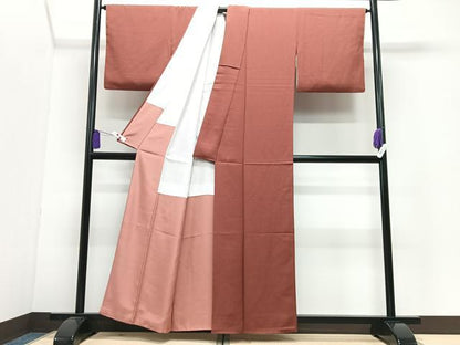 平和屋着物■上質な色無地　赤茶色　正絹　逸品　CABI6869xe